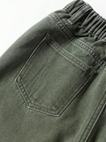 SHEIN Tween Boy 休闲浅色洗水直筒牛仔裤 - 軍綠色 - 查看 4