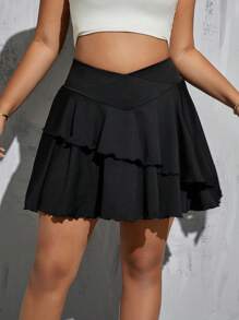 SHEIN Essnce Plus Size Women's Skirt, Tennis Skirt, Women's Culottes, Summer Shorts, Sports Culottes,Micro Shorts Skorts Summer Outfits For Women - Black - View 5