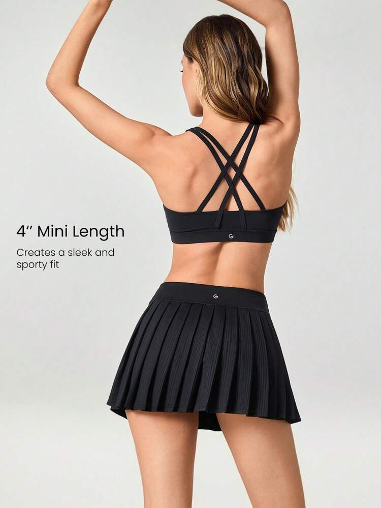 Quick-Dry Mesh Panel Mini Skirt With Built-In Shorts Side Pockets Non-Slip Grips Low Impact Tennis Golf Pickleball Daily Wear