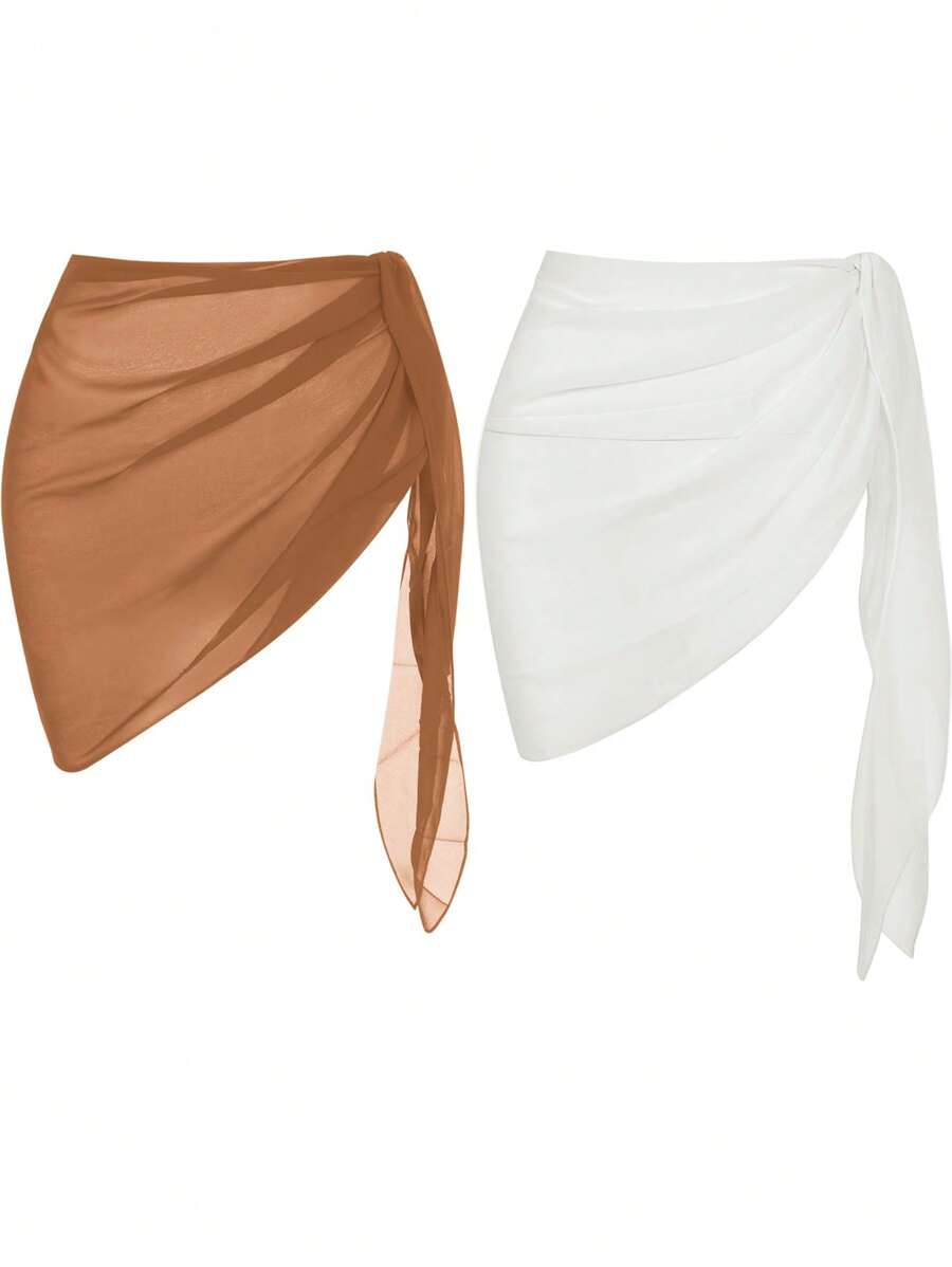 Swim Basics 2 件套女士度假纯色扭腰罩衫和迷你裙 - 彩色 - 查看 1