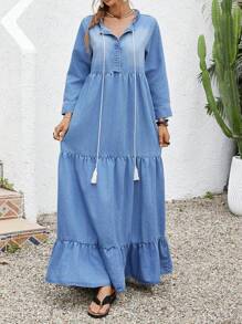 Vivid Eden 女士休闲宽松长款牛仔连衣裙，蓝色