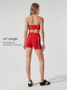GLOWMODE 4.3'' FeatherFit™ Contrast Color Shorts Low Impact Yoga Pilates Studio Daily Casual Wear - Red - View 2