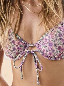 Aralina Women Swimwear Summer Boho Floral Lace-Up Ruched High Cut Underwire Bikini Set With Swim Bag - Multicolor - View 4