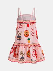 SHEIN 带有可爱涂鸦印花的年轻女孩编织休闲连衣裙 - 彩色 - 查看 2