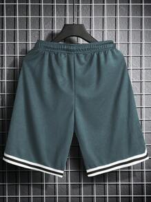 Manfinity Homme 男士街头学院风运动休闲装抽绳腰休闲短裤，适合送给男朋友或丈夫的礼物 - 灰色 - 查看 2