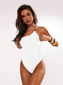 SHEIN BAE 1 pieza Traje de baño de una sola pieza de unicolor para mujer, de moda para el verano