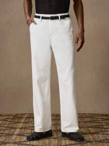 AKNOTIC Business Casual Men's Woven Belt Solid Woven Jeans, Straight Leg Casual Pants, Suitable For Summer, Vacation, Daily, Party, Couples, Men's Gift, Graduation Gift, For Rave - White - View 7