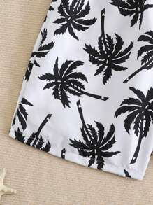 Tween Boys' Coconut Tree Print Woven Fabric Swimming Trunks - Black and White - View 5