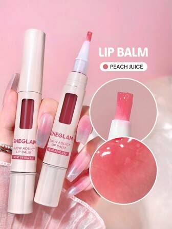 SHEGLAM Glow Addict Lip Balm-Peach Juice Moisterizing Lip Care High Shine Finish Brown Lip Gloss With Brush Lip Care Brand Beauty Makeup Face Paint Cosmetic For Women Girls Perfect For Winter Ideal For Y2K Fancy Fashion Suitable For Birthday Christmas Gift Party Ready Best Color