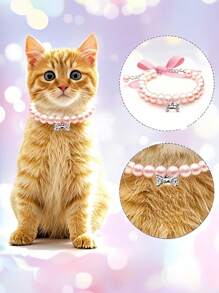 1 件粉色狗和猫珍珠项圈项链，带水钻骨 - 优雅的猫咪婚礼项圈首饰，适合女孩、小狗、小猫的可爱宠物配饰 - 闪亮的 Bling Bling 可调节项圈，适合小型犬、猫、雌性宠物 - 送给宠物爱好者、新娘派对、拍照的完美礼物 - 粉色 - 查看 1