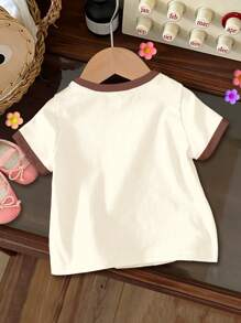 SHEIN Mama's Girl ❤ 女婴休闲简约巧克力色短袖圆领上衣，适合夏季 - 彩色 - 查看 2