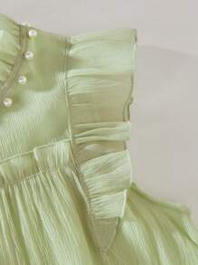 Vestido de tutú de princesa para niñas en verano con cuello redondo, sin mangas, decoración de perlas y tela de malla
