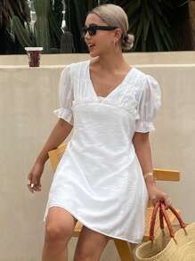 Livesso Neuer Sommerkasual-Urlaubstyp einfarbiges Midikleid für Damen mit Volants