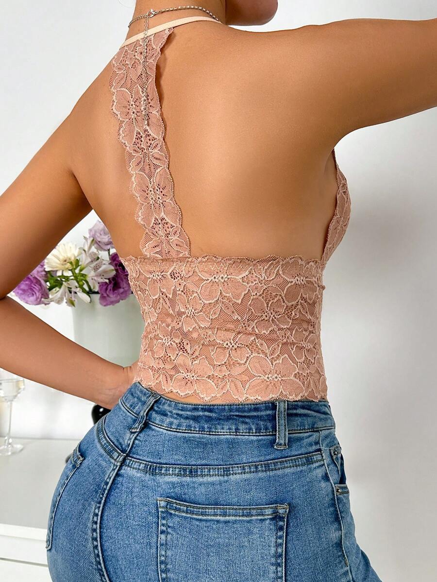 SHEIN 1 件女式性感深 V 领蕾丝吊带背心