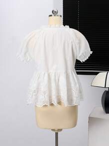 Chiquease Blusa feminina de manga curta, cor sólida, estilo férias, elegante, adequada para o verão - Branco - Ver 2