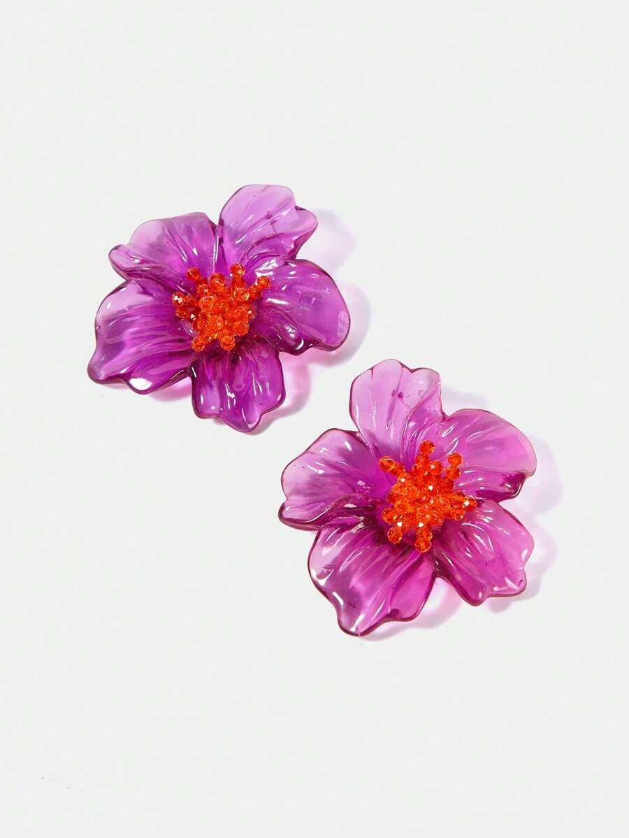 SHEIN SXY Pendientes de flor acrílicos transparentes de moda exagerados personalizados