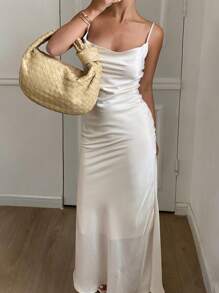 Livesso 新款简约优雅纯色女士连衣裙，夏季婚礼女士连衣裙 - 白色 - 查看 6