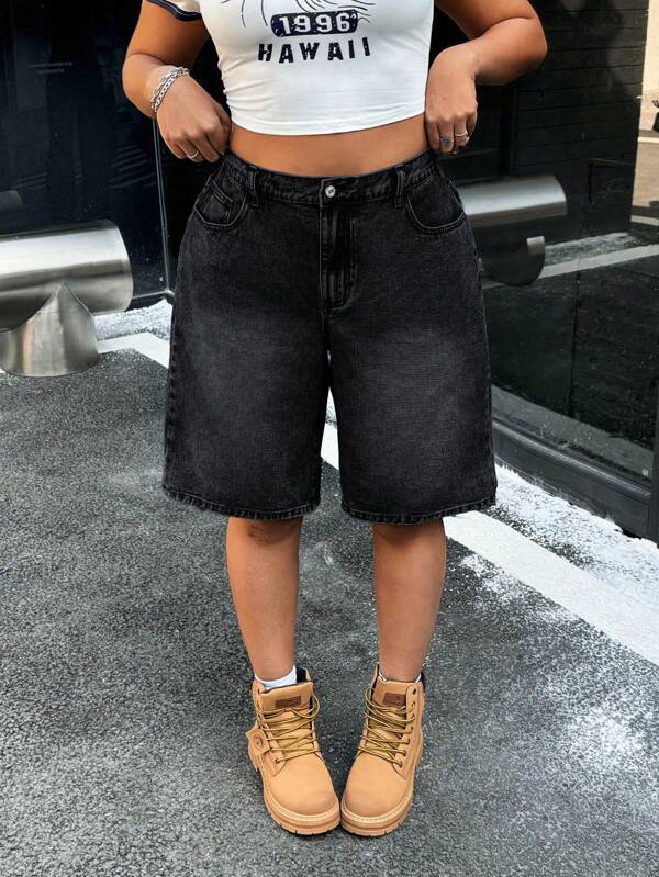 SHEIN ICON Sommerwäsche unelastische gerade Bein Denim Shorts