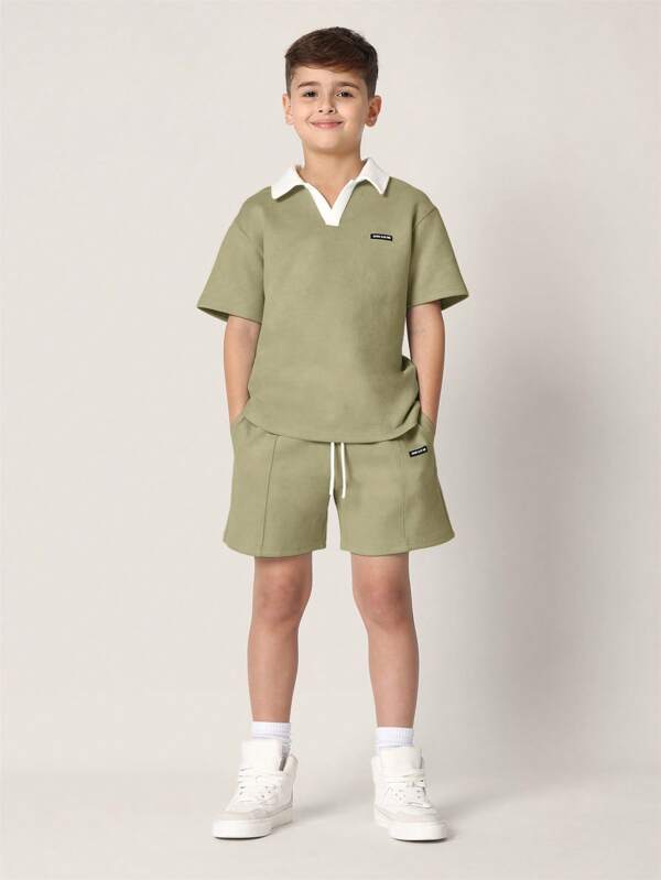 SUMWON Youth Two-Piece Polo Rugby Set Premium Short Sleeve Sportswear Summer Athletic Casual Wear Weekend Outfit Matching Coordinates School Uniform Alternative