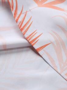 Manfinity RSRT 男士夏威夷热带印花衬衫和短裤套装，夏季舒适服装 - 橘色 - 查看 8