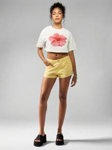 MISSGUIDED Denim Mini Shorts High Rise Casual Summer Cotton Twill Lemon Color Perfect For Beach Vacation Festival Streetwear Everyday Basic