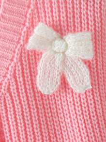Elladie kids Young Girl V-Neck Front Button Bow Detail Long Sleeve Cardigan Baby Pink Autumn - Pink - View 4