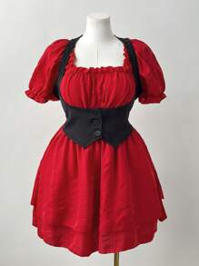Flirla Fashion Contrast Color Maid Style 2 In 1 Dress - Multicolor - View 5