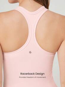 GLOWMODE Camiseta deportiva sin costuras y elástica con cuello en U y espalda de tirantes, de largo hasta la cadera, acanalada, para uso diario y casual, con copas extraíbles