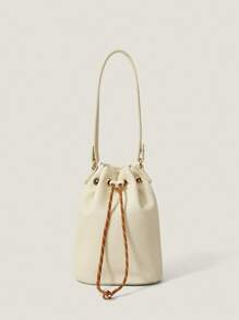 Muvela Bolso de hombro casual de moda con diseño de cordón para mujer - Beis - Ver 1
