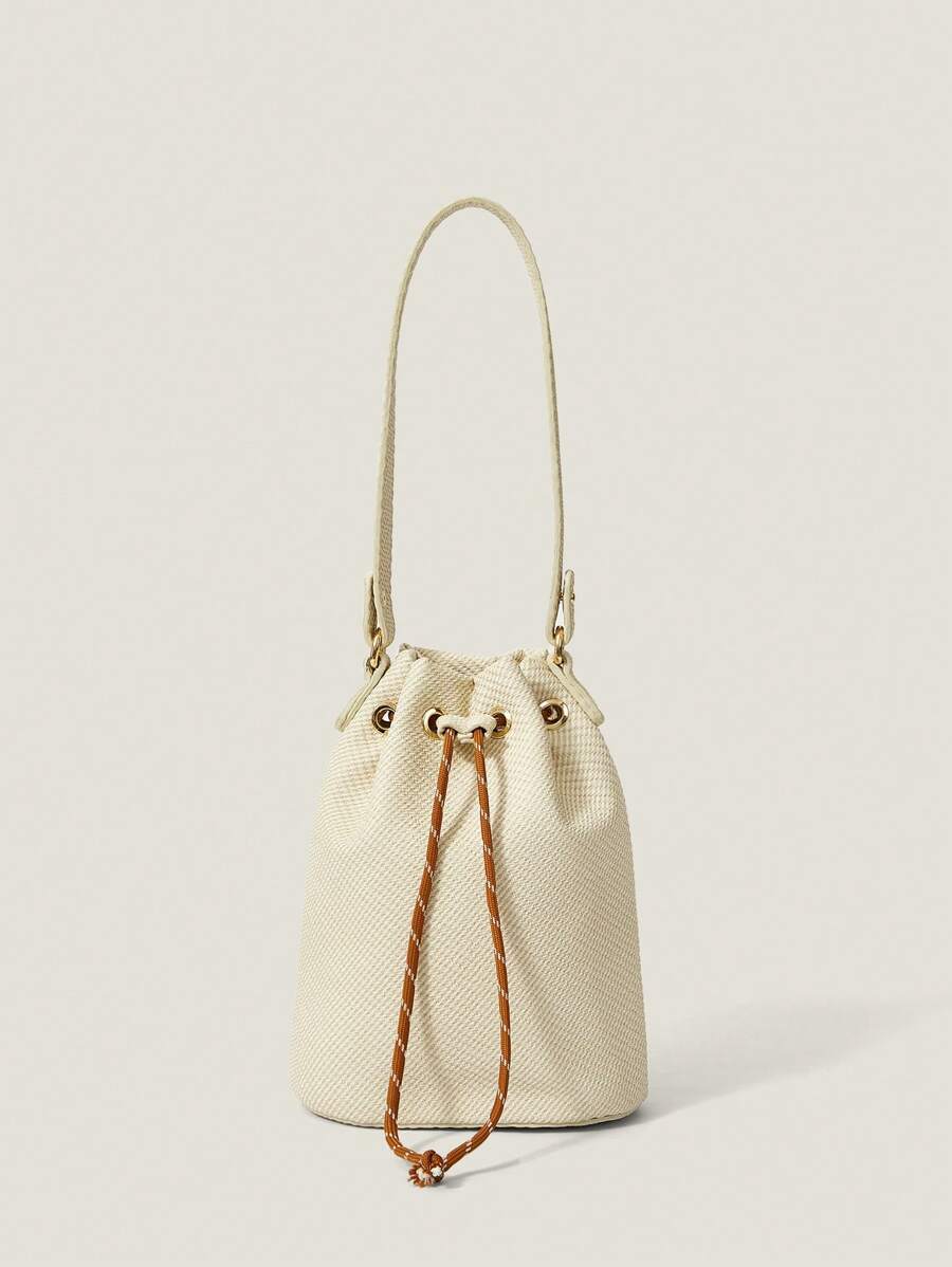 Muvela Bolso de hombro casual de moda con diseño de cordón para mujer - Beis - Ver 1