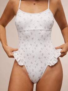 WESTFADE Cute All Over Print Frill Spaghetti Strap One Piece Swimsuit For Summer Beach Vacation - Multicolor - View 5