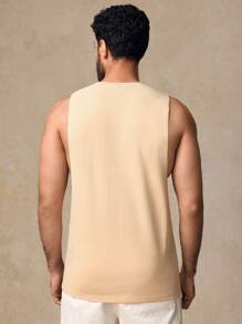 Manfinity ModaGents Men's Casual Knit Letter Pattern Thick Crewneck Sleeveless Tank Top, Slim Fit Solid Color, Suitable For Everyday Wear