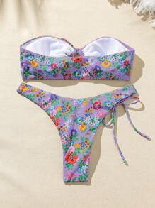 SHEIN Swim Set Baju Renang Bikini Patchwork Motif Bunga Kecil untuk Wanita, Cocok untuk Liburan Pantai di Musim Panas - MultiWarna - View 2