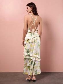 Maija Women's Elegant Floral Print Ruffle Backless Dress, Summer - Multicolor - View 3