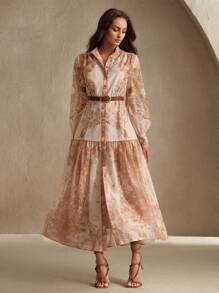 Casual, Spring, Beach, Vacation, Holiday Long Sleeve Dress For Women - Apricot - View 5