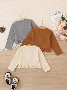 3pcs Baby Girls' Casual Ruffle Trim Long Sleeve Outerwear, Spring/Autumn