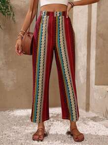 INAWLY Women Vintage Color Block Striped Casual Vacation Beach Hawaii Pants - Multicolor - View 1