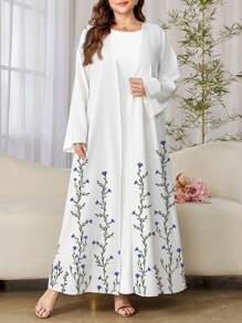 Al Najma Plus Size Women's Elegant Floral Print Arabic Abaya, Robe, Modest