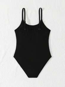 SHEIN Tween Girls' Solid Color Textured Fabric & Fashionable Swimsuit Summer Holiday