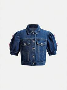 SHEIN Tween Girls Denim Two Pieces Outfits - Dark Wash - View 4