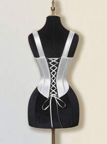 SHEIN ICON Mesh Scooped Neck Sheer Fishbone Bust Tank Top - White - View 4