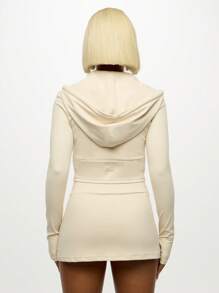 SUMWON WOMEN Zip Front Hooded Crop Athletic Jacket Second Skin Workout Running Training Performance Long Sleeve Sport Top Fall Winter Athleisure Activewear Fitness Gym Wear