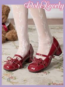 Dola Lovely Ballet Style Bow Knot Round Toe PU Flat Daily Shoes - Burgundy - View 4