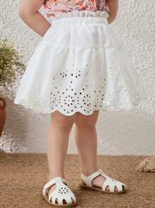 Blossori Short de niña bebé con borde de encaje blanco, elegante estilo francés, para primavera/verano - Blanco - Ver 4