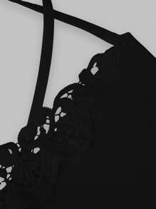 SHEIN LUNE Plus Size Lace Patchwork Solid Color Camisole 2 Pieces Set - Black and White - View 8