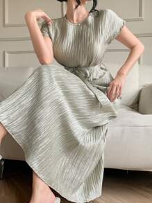 DAZY Conjunto de 2 piezas para mujer: blusa de manga de murciélago con textura y falda, primavera/verano