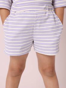 SUMWON Two-Piece Matching Set Boxy Stripe Loungewear Summer Casual Athletic Play Set Striped Outfit School Vacation Comfy Athleisure Set