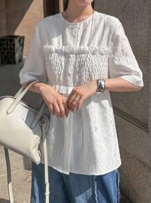 FRIFUL Camicia estiva da donna con bustier imbottito, a maniche corte, con scollo tondo e design patchwork, stile loose