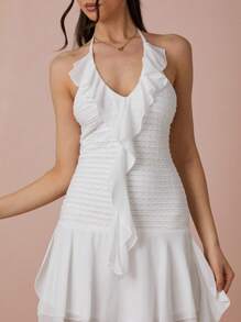 Enchnt Elegante e sexy vestito estivo da donna con schiena scoperta e balza