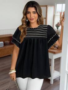 Franclia Camicetta casual in stile boho elegante, con inserti e doppio volant, taglie comode